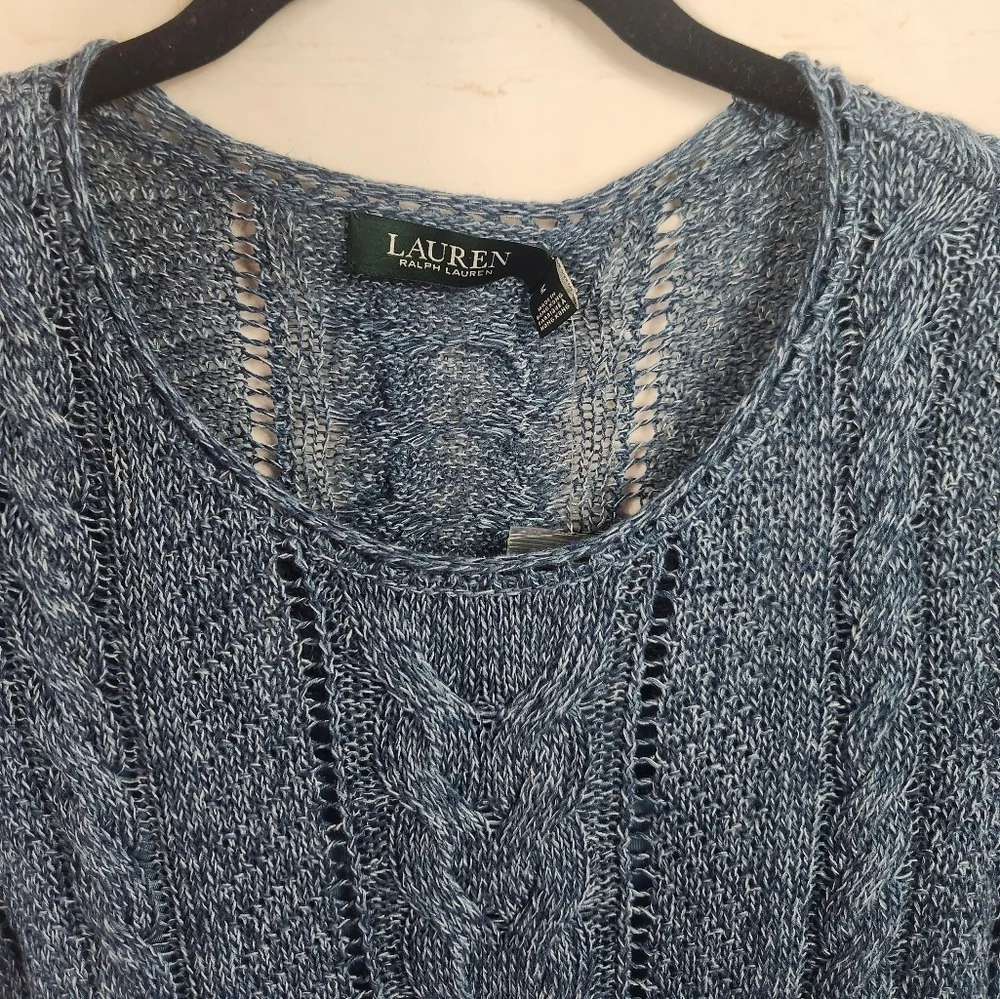 Lauren Ralph Lauren Preppy Breathable Summer Cable Knit Sweater Indigo Marl M - Picture 6 of 12